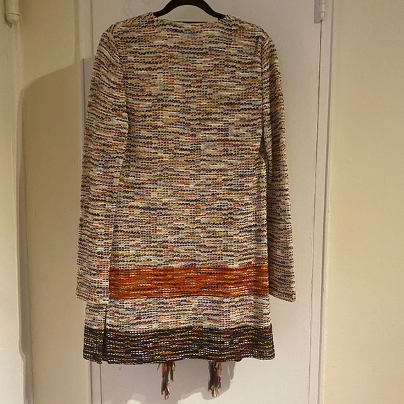 St. John Colorful Multicolor Long Open Cardigan with Fringe Size Petite P - Picture 2 of 4
